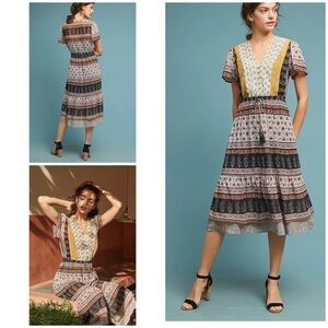 EUC Anthropologie One September Paisley Tassel Boho Provencal Midi Dress M​​​​​